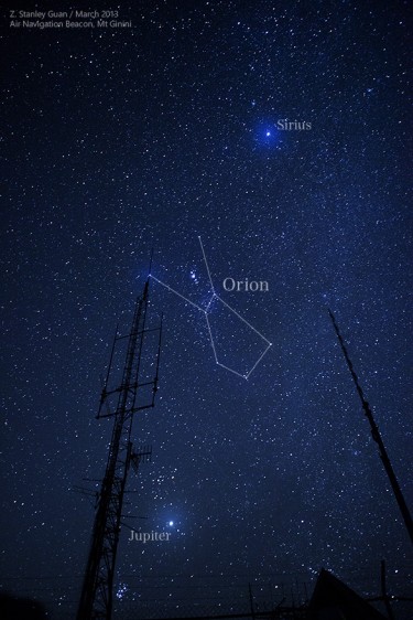 Orion, Sirius and Jupiter